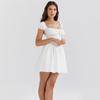 Vestido corto de verano de manga corta ajustado con diseño de espiga de pescado para mujer, de comercio exterior, sexy, con cuello cuadrado, ropa dulce y picante.