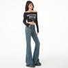 Jeans Lavados con Patrón de Rayos Retro Naranja Joven de Alto Nivel Ligeramente Holgados para Mujer, Corte Delgado, Adelgazantes, Sexys, Combinan con Todo, Pantalones de Pisar