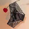 Nuevas bragas dulces de satén brillante con lazo, encaje hueco de puro deseo, calzones sexy de cintura media para mujer
