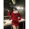 Foto real en stock tejido grueso de lana retro elegante estilo Chanel abrigo de traje falda cola de pez