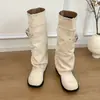 Sapatos Aumentadores Outono Novo Estilo Botas Saia Preto Estilo Emagrecedor com Salto Grosso Botas de Cano Alto Calças Femininas 2026