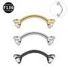 F136 Aleación Doble Cabeza Circonita Incrustada Rosca Interna Barra Curva Stud para Ceja 0.9 Rosca Interna 6-10mm Joyería para Piercing Corporal