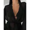 Colección nueva de Amazon 2026: Traje de baño bikini de color liso estilo europeo y americano con amarre, top de manga larga, ropa de playa, con un toque de alta gama