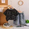 Conjunto de Verão 2026 para Meninos Manga Curta Roupas Casuais Infantis Roupa de Bebê Verão Elegante Gola Redonda Duas Peças Tendência Dropshipping