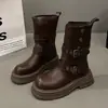 Botas Retro Martin para Mujer 2026 Otoño/Invierno Nuevo Estilo Británico Botas Marrón Melardo Botines Negros de Suela Gruesa que Aumentan la Altura