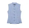 Venta al por mayor transfronteriza 2026 Moda europea casual ajustada corta con dobladillo de camisa a rayas para mujer D6340955