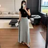 Falda midi de línea A ajustada de cintura alta para mujer, nuevo estilo otoño/invierno, buena caída, cintura elástica, elegante y versátil, falda de arroz pegajoso