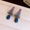 Brincos Coloridos Ovais de Zircônia Estilo Retrô Agulha de Prata, Brincos de Tarraxa de Luxo Leve de Nicho de Alta Qualidade, Brincos Modernos e Versáteis