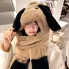 Chapéu e cachecol de pelúcia de urso fofo integrados com uma máscara, chapéu quente forrado com fleece para mulheres, chapéu à prova de frio para proteção auricular para ciclismo no outono e inverno, moderno