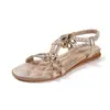 Sandalias de strass de estilo bohemio para mujer, verano 2026, punta redonda, sandalias casuales, zapatos planos de playa para mujer