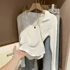 7105# Foto real 260g Camiseta de manga larga acanalada de Modal para mujer, top de primavera y otoño, cuello polo, camiseta básica corta
