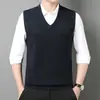 Chaleco de Lana Otoño e Invierno Transfronterizo para Hombre Cuello en V Suéter de Lana Suéter Grueso Chaleco para Edad Media y Jóvenes Atuendo de Papá Chaqueta sin Mangas