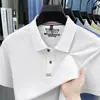 Camiseta Masculina de Manga Curta em Algodão com Acabamento Brilhante Puro Algodão Verão Novo Estilo Casual de Negócios Gola Bordada Respirável Camiseta Masculina de Manga Curta