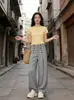 Calça de Sarja de Cintura Alta com Listras Verticais e Barra Larga Estilo Old Money para Homens, Novo Modelo de Primavera, Calça Longa Casual Solta Versátil para Negócios Leves para Mulheres