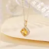 Yuebao Jewelry Colgante de Plata de Ley S925 con Forma de Rombo y Cristal Amarillo Multifacético Lujo Ligero Atracción de Riqueza Nicho Versátil Adorno para Colgar en la Clavícula