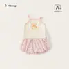Conjunto de Dos Piezas Bangxuan para Niños: Top con Tirantes y Shorts tipo Bloomers a Cuadros, Chaleco de Bebé, Ropa para Casa, Atuendo de Verano para Niñas