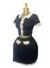 2025 Moda de Comércio Exterior Transfronteiriço Simples Gola Polo Botão de Metal Cardigã Saia Plissada Conjunto de Duas Peças Tricotado