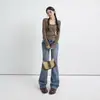 Jeans de corte acampanado de tiro bajo estilo retro americano para chicas guapas, corte ajustado, versátiles, ligeramente elásticos, adecuados para otoño e invierno, admite envío directo
