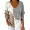 Estación Independiente Transfronteriza Europea y Americana Nueva Camiseta de Moda para Mujer Estampado 3D Color Degradado Cuello en V Manga Larga Top Verano Europeo y Americano