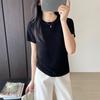Mostra a Sua Elegância~ É Simples a Este Ponto! Textura de Acetato Fornecida pelo Cliente T-Shirt Redonda de Manga Curta Simples e Versátil