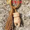 Nuevo Colgante de Borla para Llavero de Gato Tallado en Madera de Haya Yiming Xianyuan Dibujo Animado Lindo Colgante