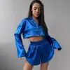 Otoño e Invierno 2026 Nuevo Estilo Europeo y Americano Venta al por Mayor Ropa de Casa Satén Manga Larga Abertura Shorts Conjunto de Dos Piezas Pijama Sexy