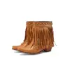 Botas Rivet 40 para Mujer Botas con Borlas Tacón Medio Zapatos para Mujer 2023 talla grande Puntiagudas Botas Europeas y Americanas Botas de Cuero 43 Caña Corta Comercio Exterior Algodón