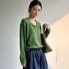 Suéter de punto de algodón con patrón de rombos calado, cuello Henley medio abotonado, de manga larga, corte holgado, para primavera/otoño, jersey base vintage para mujer
