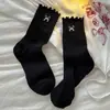 Calcetines de media pantorrilla para mujer, calcetines largos finos de malla transpirable para primavera y verano, calcetines con volantes bordados de lazo