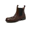 Botas Chelsea femininas de couro legítimo, com bico redondo, salto médio e design de calçar, perfeitas para o outono e inverno