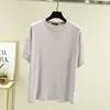 Top adelgazante, ropa de casa holgada estilo coreano, camiseta de cuello redondo, nueva camiseta básica casual de color liso para mujer, primavera y verano