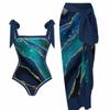 Traje de baño de una pieza con estampado retro francés europeo y americano estilo 2023Ins para mujer, falda de playa para vacaciones en aguas termales, traje de baño de dos piezas