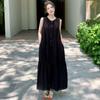 Foto real em estoque verão 2025 novo/vestido justo pequeno feminino vestido colete de textura preta solto