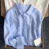 Chaqueta Camisera Rosa de Tencel Algodón y Lino para Mujer Verano Estilo Lazy Cuello Polo Lino Camisa Protectora Solar Top Delgado Holgado