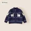 Bangxuan Huzhou Zhili Roupa Infantil Crianças Maiores Cardigã de Tricô Cartoon com Zíper Suéter Solto para Meninos