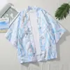 Ropa de estar cruzada para hombre del sudeste asiático, cárdigan estampado estilo chino de manga tres cuartos para hombre, bata de pareja, Hanfu para hombre