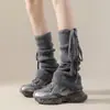 Calcetines de Punto Holgados con Lazos para Mujer, Primavera, Otoño e Invierno, Calentadores de Piernas Estilo Harajuku Grises, Calcetines a Media Pantorrilla Jk