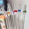 Pajita de Vidrio de Hongo Forma de Dibujo Animado 8mm Ecológica Resistente al Calor Reciclable Pajita Fábrica Listo Venta al por Mayor