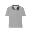 Conjunto Europeu e Americano Novo Top de Manga Curta com Gola Lapela e Patchwork de Cores Contrastantes + Saia Midi com Cadarço na Cintura e Patchwork