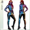 Mono de mujer con estampado de esqueleto de nuevo color europeo y americano, medias de manga larga para Halloween, ropa de actuación escénica
