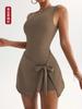 Nova Saia de Tênis Justa de Uma Peça Anti-Exposição de Duas Peças Falsas Look Emagrecedor Alta Elasticidade Casual Fitness Vestido de Yoga Costas