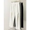 Pantalones Casuales de Pierna Recta con Cordón Elástico en la Cintura, Patchwork y Plisados, Diseño Nuevo de Otoño, Para Tallas Grandes de 100 kg 1030