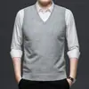 Colete Suéter Masculino Gola V Slim Fit para Negócios Sem Mangas Tricô Colete Masculino Camada Base Fornecimento Direto da Fábrica