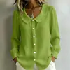 Camisa de Lino para Mujer de Manga Larga Holgada con Cuello en V, Nuevo Estilo, Inspirada en el Diseño Transfronterizo Europeo y Americano, Estilo de Nicho para Viajes Diarios, para Todas las Estaciones
