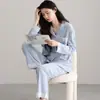 Novos pijamas de algodão puro macios e amigáveis à pele para mulheres na primavera e no outono, cardigã de manga comprida, roupa de casa de algodão confortável e amigável à pele, pode ser usada fora de casa como um conjunto
