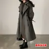 Elegante abrigo de lana de doble botonadura con cinturón abrigo de lana grueso de longitud media