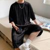 Conjunto de dos piezas de camiseta de manga corta y pantalones cortos de seda de hielo para hombre de verano, recién llegado, combinable con todo, de una sola pieza, camiseta de media manga, pantalones a media pierna