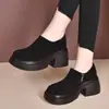 Outono/Inverno 2026 Novo Moda de Comércio Exterior Bico Redondo Decote Baixo Zíper Lateral Salto Grosso Antiderrapante Moda Sapatos Individuais Transfronteiriços