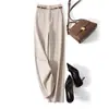 Con cinturón, elegante para ir al trabajo, amigable con la piel, nuevos pantalones anchos de pierna recta holgados de cintura alta para mujer, pantalones rectos relajados, pantalones casuales de lana