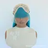 Peluca de encaje frontal de comercio exterior, cabello largo y liso azul, fibra resistente al calor, natural y suave, stock de fábrica al por mayor